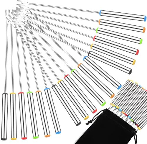 ddseexhe 18 PCS Fondue Forks Stainless Steel,9.3 Inches Cheese Fondue Sticks with Heat Resistant Handle,Color Coding Fondue Fork Smores Sticks for Cheese Chocolate Roast Marshmallows Dessert Meat