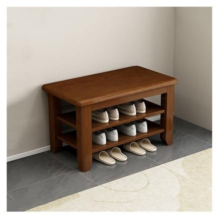 Zapatero de madera, banco de zapatos de madera rústica para armario de entrada, banco de almacenamiento de zapatos ajustable duradero de 2/3 niveles, almacenamiento de zapatos de color nogal