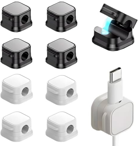 FENQURO Pack of 8 Cable Clips, Cable Holder, Cable Organiser, Adjustable Cable Management Holder for Desk, Power Cable, Micro Cable, USB C Charging Cable, HDMI Cable, Audio Cable, Charging Cables