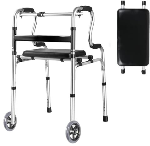 Hanured Gehhilfe für Senioren, Gehhilfe, Gehbock Klappbarer mit 2 Lenkrollen, MobilitäTshilfen Zum Gehen Mit Abnehmbarem Sitz