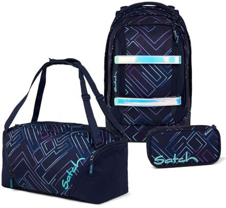 Satch Pack Schulrucksack Set 3tlg. inkl. Schlamperbox und Sporttasche (Purple Laser)