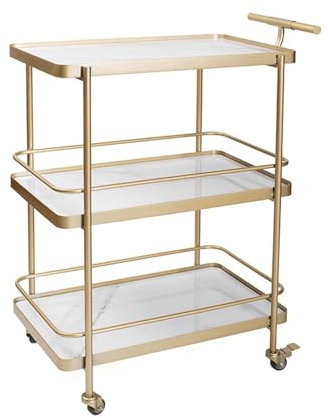 Küchen-Aufbewahrungswagen, 3-stufiger Barwagen für Hotels, Restaurants und Gewerbe mit Rädern und Griff, Küchenservicewagen für Dessertgetränke, Kaffeebarwagen aus Metall/Holz, Servierwagen für d