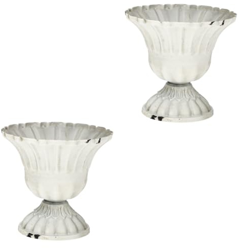 MAGICLULU 2 Stück Hohe Alte Blumenvase Vasen Desktop Kelchförmige Vase Klassischer Urnenkübel Pflanzenurnen Im Freien Fuß Sockel Gartenurne Mittelvase Kleine Vase Goldvase Weiß Schmiedeeisen