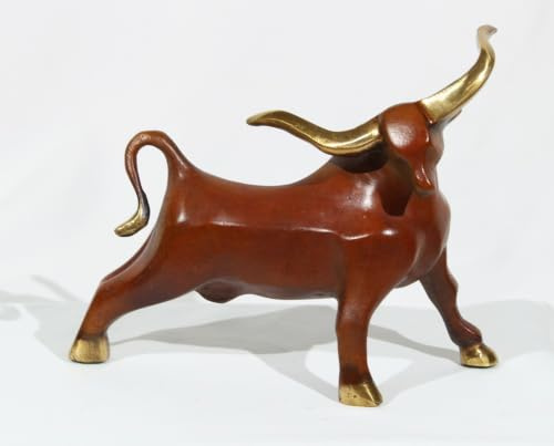 JS Garten Deko Bronzefigur Bronzeskulptur Bronze Moderner Stier Angriff H 17 cm Dekofigur Abstrakte Skulptur