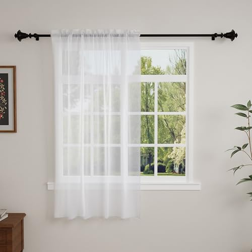 GFCC Voile Curtains, 72 Drop 1 Panel White Net Curtains for Windows Rod Pocket Sheer Curtain Semi Transparent Eyelet Sheer Curtain Panel for Bedroom Kitcken Living Room W60xL72 Inch (152 x 182cm)