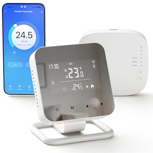 Wireless Smart Thermostat with Receiver, for Water Underfloor Heating and Gas Boiler, Central Heating Controller,Wifi Room thermostat Digital, Boiler and Hot Water Control via Tuya App＆Smart Speaker