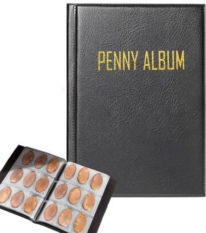 Penny Album Book, Coin Display Organizer, Money Collecting Holder, Transparent Protective Pages, Secure Zipper Cover, Ideal for Souvenir Storage, Currency Display, Kids Learning, 10.7x15.5cm Black