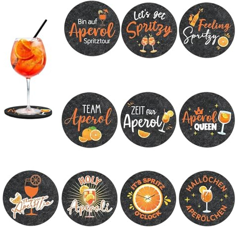 LINTRA 10 Stück Filzuntersetzer Rund, Untersetzer für Aperol Glas, Filz mit Einem Durchmesser von 10 cm Glasuntersetzer, Ideal für Cafés, Haushalte, Partys und Büros