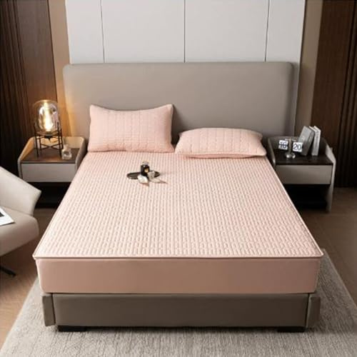 Coprimaterasso Impermeabile Matrimoniale Traspirante con Cerniera, Coprimaterasso Morbido e Traspirante con Cerniera, 25 cm, per Letto Matrimoniale Piccolo(Pink,2*pillowcases)