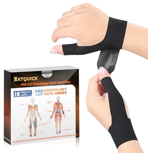 KTQUICK Vorgeschnittene Kinesiotapes für LinksFinger,10PCS,Latexfrei&Cutton | Hautfreundl Atmungsaktive Baumwolle,Lindert Maushand-Schmerzen bei Handwerkern, Büroangestellten und Sportlern