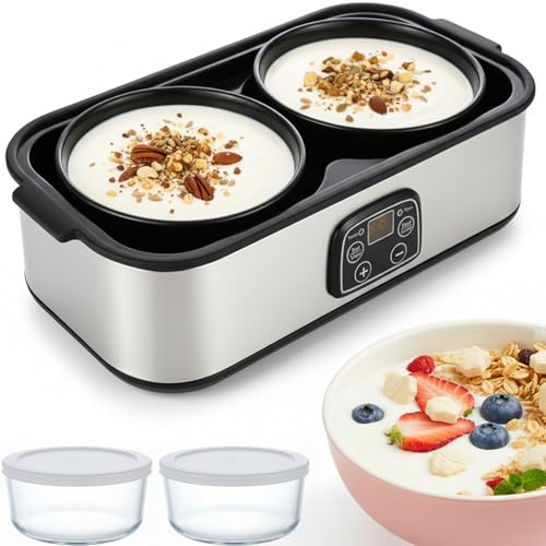 Yogurt Maker, Electric Yogurt Maker with 2 Glass Jars, Adjustable Time & Temp Control, for Homemade Probiotic Yogurt, Natto, Fermentation