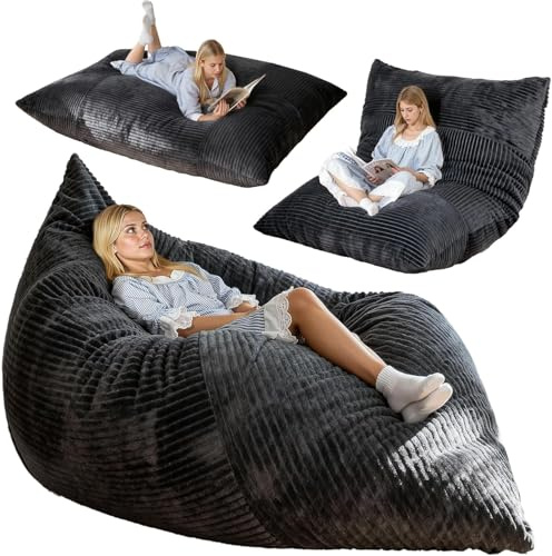 NALONE Bean Bag,4-in-1 Giant Bean Bag Chair for Adults, 6.4 FT Memory Foam Filled Beanbag Chair, Floor Sofa Bed with Fluffy Washable Flannel Cover, Lounge Couch for Bedroom, Living Room (Grey)