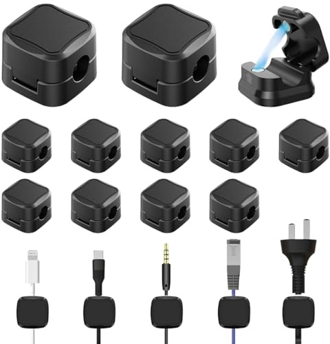 12 Sujetacables - Organizador De Cables Magnético Autoadhesivo - Gestión De Cables Para Cables De Carga Usb, Cables De Alimentación Y Cables De Audio, Compatible Con Cables De Hasta 7,5 Mm