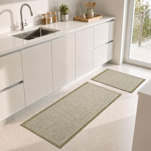 URMONA Badteppich Set 2-teilig, 50 x 121 cm + 43 x 61 cm, Boho Badematten