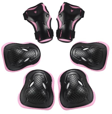 Juego de 6 piezas de equipo de protección para niños y niñas, patinaje, ciclismo, patinaje, incluye rodilleras, coderas, protectores de manos, almohadilla de poliéster
