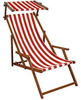 Sedia a Sdraio a Righe Bianco-Rosso con braccioli in Faggio con Parasole 10-314S