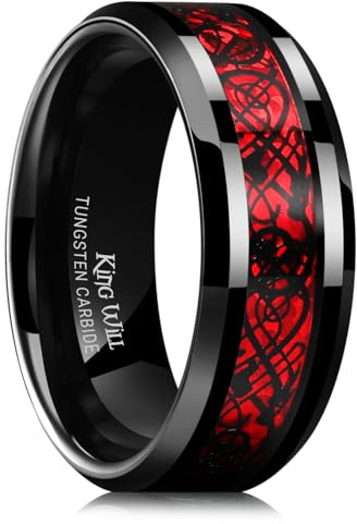 King Will Dragon 8mm/6mm Red/Blue/Green/Orange/Purple/Silver/Black/Azure/Mazarine Celtic Dragon Tungsten Carbide Mens Wedding Band Ring Comfort Fit
