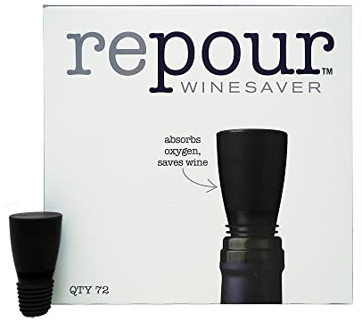Repour Wine Saver and Stopper - Removes Oxygen, Preserving and Keeping Wine As Fresh As The Day The Bottle Was Opened - Black (72-Pack)