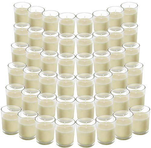 Belle Vous Transparente Votivkerzen im Glas ohne Duft (48 Stk) - 12 Std Brennzeit - Glas Teelichter mit gegossenem Wachs in Weiß – Teelicht Unbeduftet als Geschenk, Hochzeit, Spa, Wellness, Dekoration