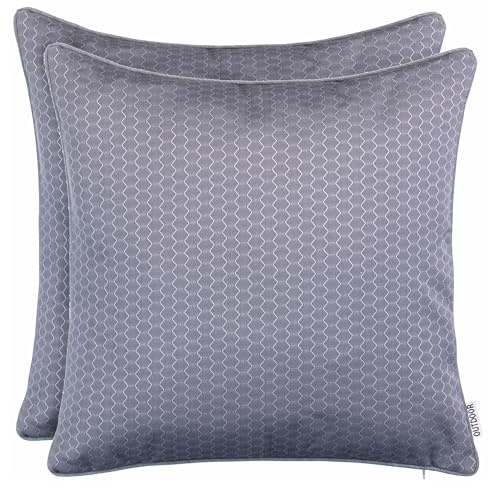 Brandsseller Lot de 2 Coussins d’extérieur 45 x 45 cm – Coussins décoratifs imperméables avec Passepoil en Structure alvéolaire – Outdoor pour Jardin, Balcon, Terrasse et Canapé - Gris Foncé