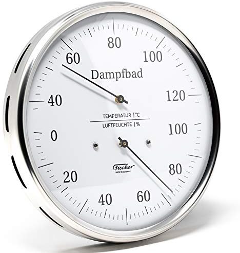 Fischer 183.01 - Dampfbad-Thermohygrometer - 160mm Haar-Hygrometer u. Bimetall-Thermometer aus Edelstahl Made in Germany