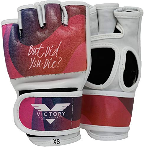 Women's MMA Gloves Boxing Gloves Synthetic Leather Fingerless Punching Bag Gloves for Kickboxing, Sparring, Muay Thai and Heavy Bag (Medium, But Did You Die)