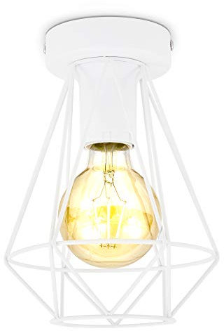 B.K.Licht I Plafonnier vintage en fil métallique I 1 douille E27 I 165 mm de diamètre I Blanc I livré sans ampoule