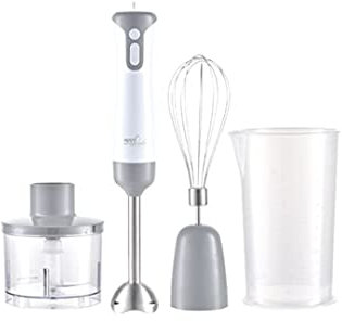 Melchioni Family | Frullatore a Immersione MIXXXO TRIO, Piede in Acciaio Removibile, Minipimer Immersione a 2 Velocità, Lame in Acciaio, Tritatutto da 500ml, Fruste e Bicchiere Graduato, 400W