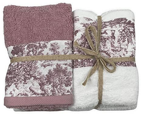 Seamar Set Asciugamani Bagno Bordo Stampato 2+2 100% Morbida Spugna di Cotone 2 Asciugamani Viso + 2 Ospite (Bianco-Rosa Cipria)