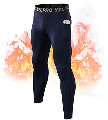 Rane Sports Pantaloni Sportivi a Compressione da Uomo in Pile Leggings Attivi Allenamento Sportivo Leggings da Corsa Pantaloni da Yoga Blu Navy 2XL