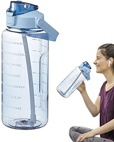 Anloximt Inspirierende Wasserflaschen 2L Motivations-Wasserflasche mit Zeitmarke Strohhalm Auslaufsicherer Wasserkrug Sport-Wasserflasche für Fitness Fitnessstudio Outdoor