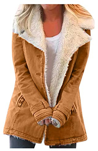 L9WEI Vestes vintage pour femme Veste en cuir synthétique à revers en daim Couleur unie Manteau épais Automne Hiver Parker, kaki, 5XL