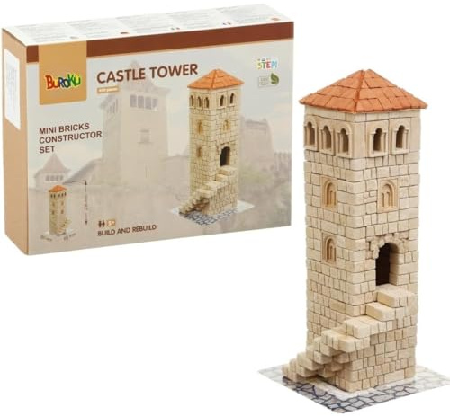 Buroku - Kit di Costruzione Medievale 400 Pezzi | Torre del Castello Realistica | Mattoni di Pietra | Favorisce l'Apprendimento STEM e le Abilità Motorie | Per Bambini e Adulti | Colla Inclusa