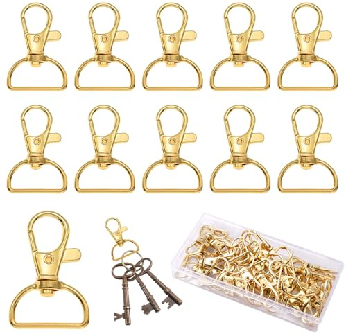 30 Piezas Oro Llavero Giratorio, Mosquetónes de Anillo en D Giratorio, Mosqueton Giratorio Llavero, Giro de Cierre Mosquetón, Llavero Mosquetón Gancho, para Manualidades Diy, Mochila, Bolsos