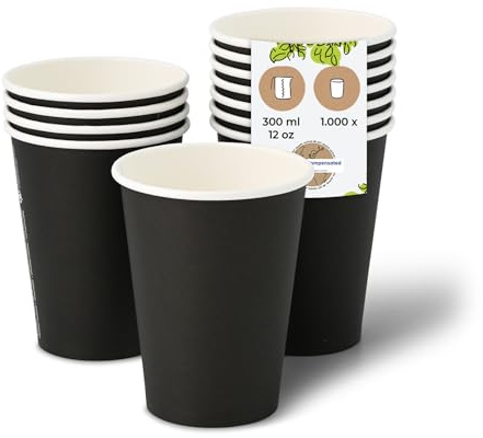 BIOZOYG Pappbecher 1000 Stück 300 ml / 12 oz, Ø 90 mm, schwarz - Becher für Heißgetränke - Kaffeebecher to go aus Pappe - Einwegbecher, Alternative zu Styroporbecher