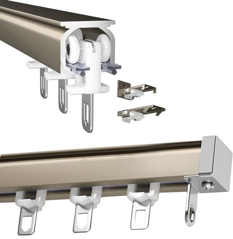 Gardinenstange zur Decken- oder Wandmontage, Schienensystem, Schiebe-Vorhangschiene aus Aluminium mit Rollen für Schlafzimmer/Dusche/Outdoor-Pergola-Vorhang