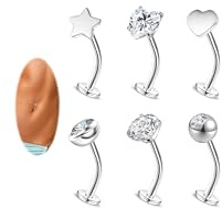 BodyAce Schwimmende Bauchnabelpiercings, Chirurgenstahl, flache Rückseite, vertikales Labret-Lippenpiercing, Innengewinde, gebogene Barbells 6/8/10/12/14 mm