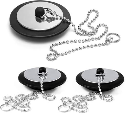 3 PCS Bath Plug and Chain, Universal Bath Plug, Kitchen Sink Plug with Stainless Steel Chain, Bath Plug Replacement, Bathroom Sink Plug Replacement, Drain Stopper for Bathroom Kitchen
