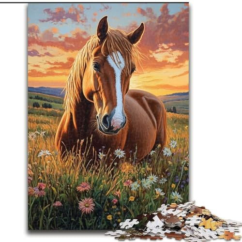Puzzle 1000 Teile für Erwachsene, Pferde auf der Wiese, 1000-teiliges Puzzle für Erwachsene, Aktivität für Erwachsene und die ganze Familie, DIY-Geschenk zur Heimdekoration (Größe 50x75cm)