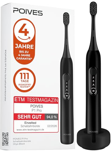 POIVES P1 Pro Cepillo de dientes sónico, cepillo de dientes eléctrico con sensor de presión para una limpieza segura, batería de 60 días, Onyx Black