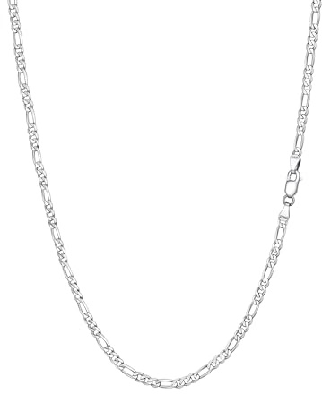PROSILVER Chaîne Figaro Argent Longue 71cm Collier Homme à Maillon 3mm Plaqué Or Blanc