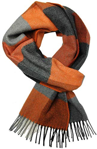 Rotfuchs Winterschal & Warm Karo modisch Mehrere Farbstellungen Wolle 180 x 30 cm Made in Germany (Orange Grau)