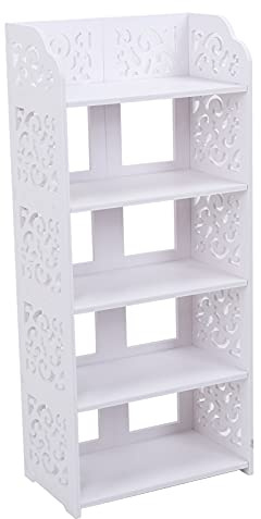 SOULONG Weißer geschnitzter Schuhschrank, Heim-geschnitzter Schuhschrank, Aufbewahrungshalter, Schuhregal, Ständer, Bücherregal, CD-Display (5 Etagen/40 × 23 × 90 cm)