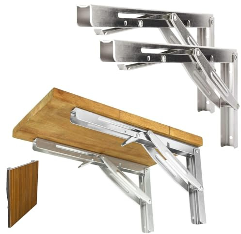 FreeTec Klappkonsole Schwerlast, 300 mm Professionelle Edelstahl Klappkonsolen Klappregalhalterungen Klappträger Regalträger für Bänke und Regale (2 Stk.)