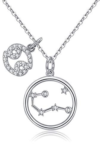 Qings Krebs Horoskop Halskette - 925 Sterling Silber 12 Sternzeichen Anhänger Konstellation Runde CZ Halsketten, Geschenk für Frauen und Mädchen
