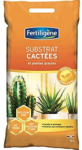 FERTILIGENE FCAC6PN - Substrat Cactées et Plantes Grasses 6 L -Facilite le drainage - Favorise une croissance régulière - Evite les excès d'eau - Avec engrais, pouzzolane et sable - Fabriqué en France
