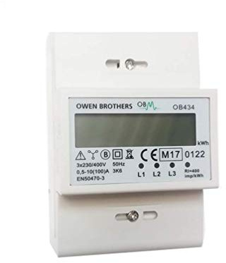 Owen Brothers Metering OB434 100A, MID Approved, DIN Rail, Direct Connected Digital Meter