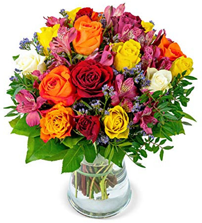 Blumenstrauß Farbtraum, Bunter mit Rosen, Inkalilien und Statice, 7-Tage-Frischegarantie, Qualität vom Floristen, handgebunden, perfekte Geschenkidee