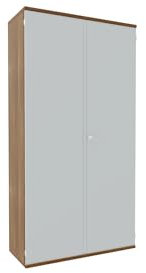 Flügeltürenschrank, 4 Dekor-Einlegeböden, abschließbar, 1000x425x1920, Lichtgrau/Nussbaum