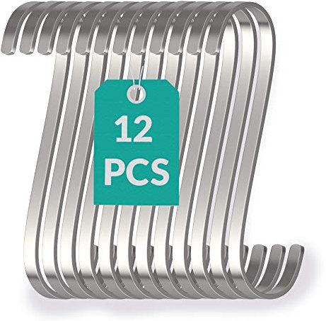 Praknu 12 Crochets Plats en Forme de S en Acier Inoxydable - 8cm - Charge jusqu'à 25kg - Crochet de Suspension pour Cuisine